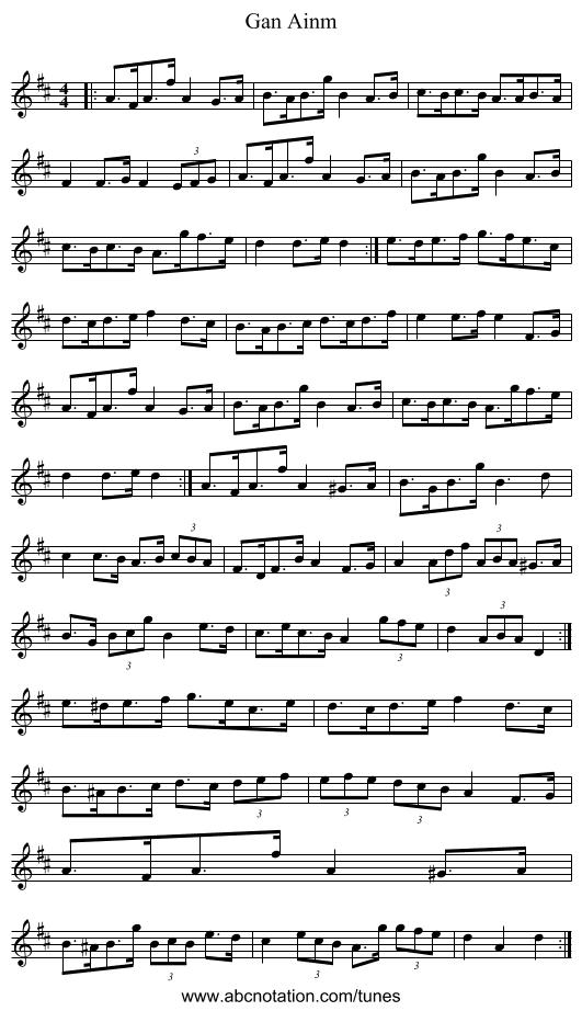 Gan Ainm - staff notation