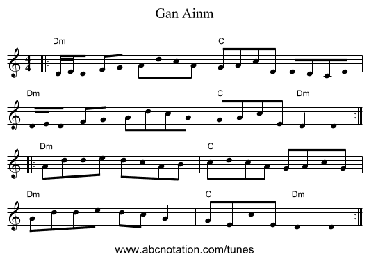 Gan Ainm - staff notation
