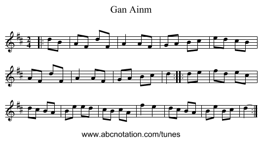 Gan Ainm - staff notation