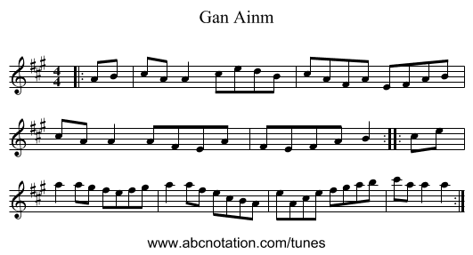 Gan Ainm - staff notation