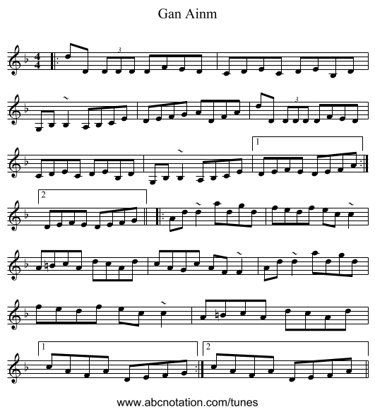 Gan Ainm - staff notation