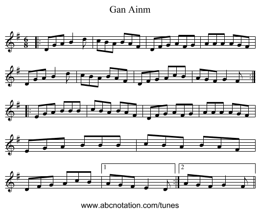 Gan Ainm - staff notation