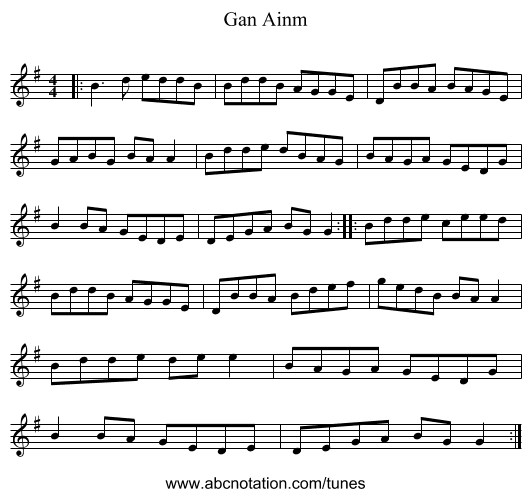 Gan Ainm - staff notation