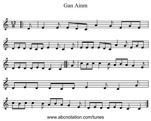 Gan Ainm - staff notation