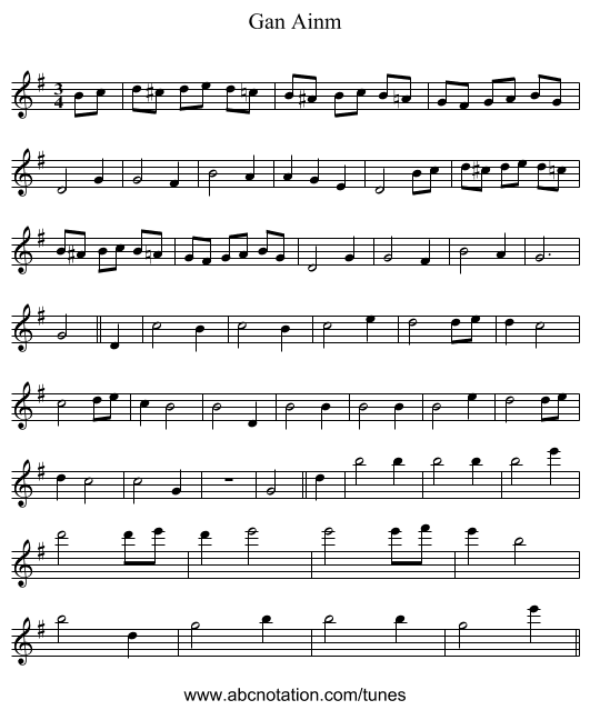 Gan Ainm - staff notation