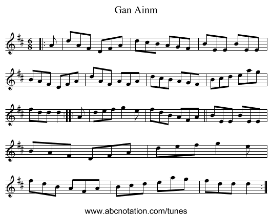 Gan Ainm - staff notation