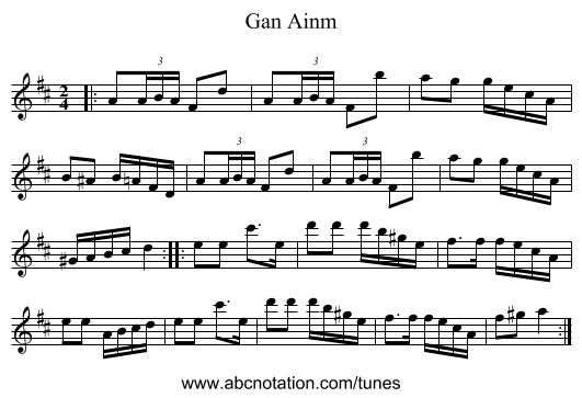 Gan Ainm - staff notation