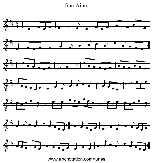 Gan Ainm - staff notation