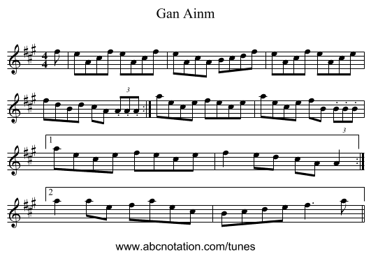 Gan Ainm - staff notation