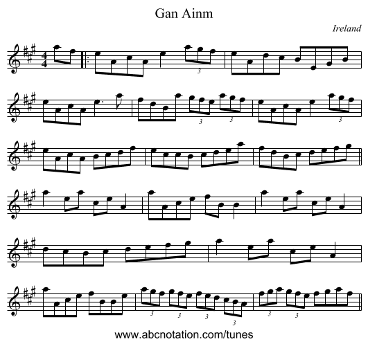 Gan Ainm - staff notation