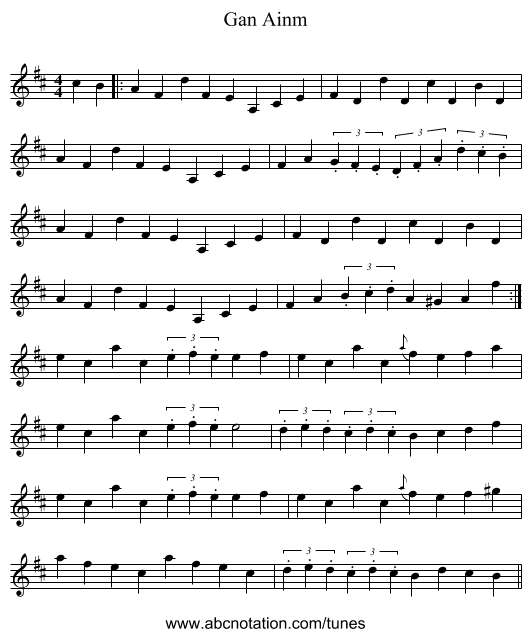 Gan Ainm - staff notation