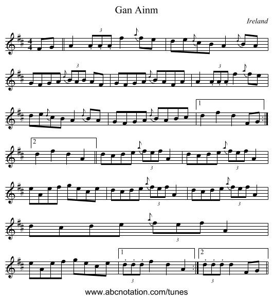 Gan Ainm - staff notation