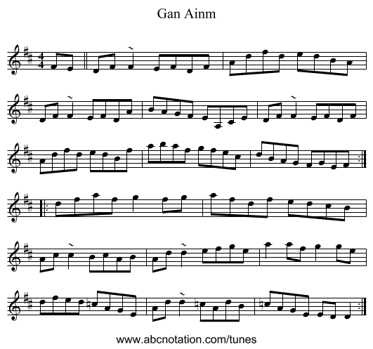 Gan Ainm - staff notation