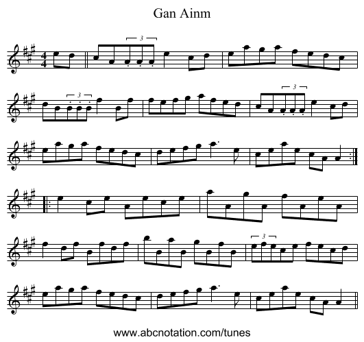 Gan Ainm - staff notation