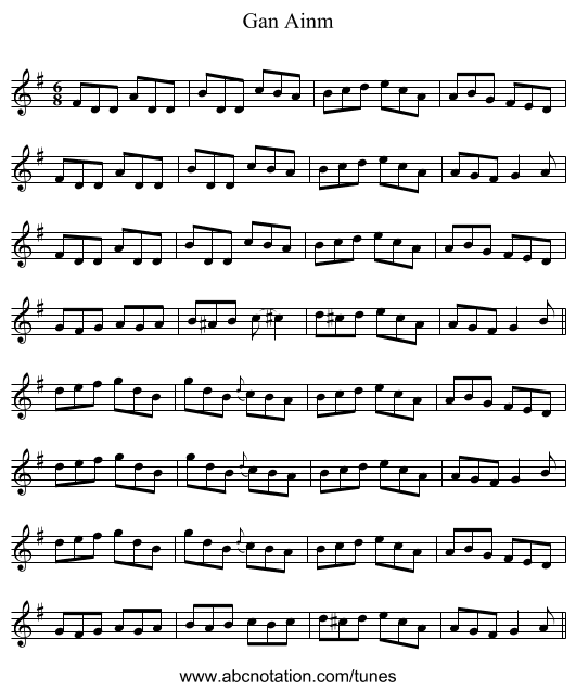 Gan Ainm - staff notation