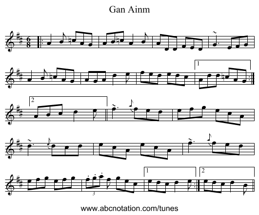 Gan Ainm - staff notation