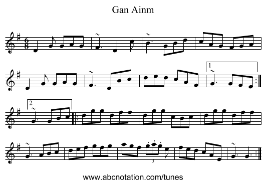 Gan Ainm - staff notation