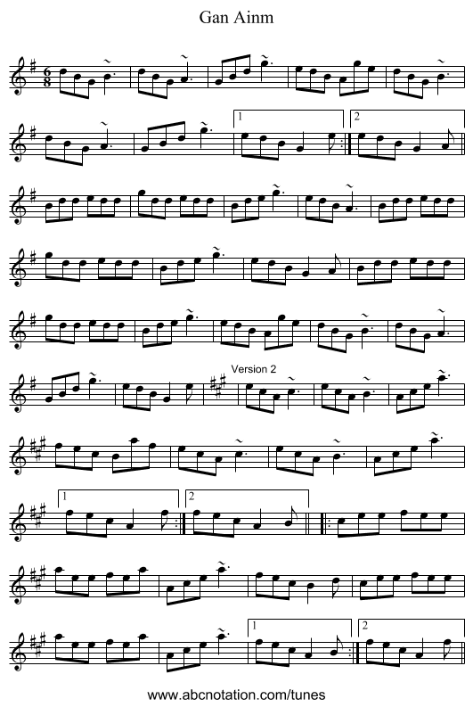 Gan Ainm - staff notation