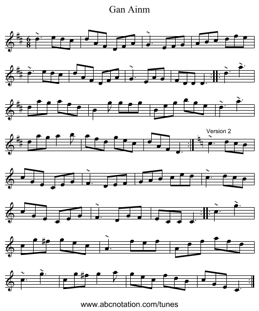 Gan Ainm - staff notation