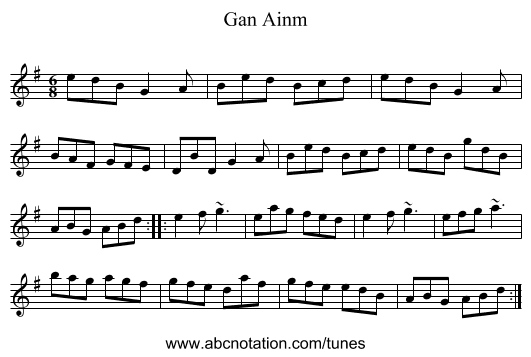 Gan Ainm - staff notation