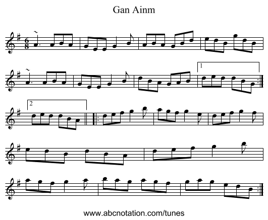 Gan Ainm - staff notation