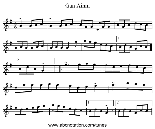 Gan Ainm - staff notation