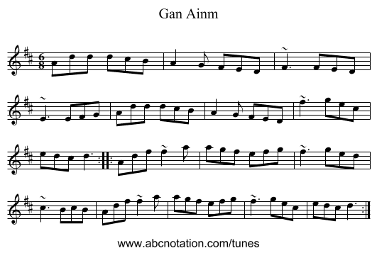 Gan Ainm - staff notation