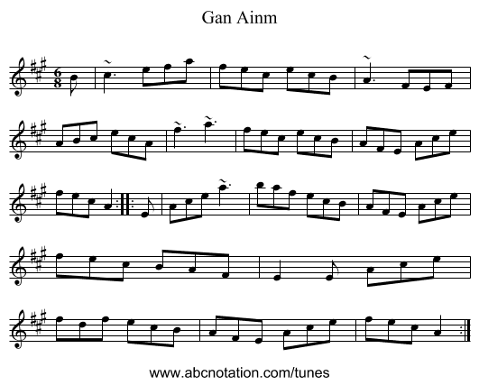 Gan Ainm - staff notation