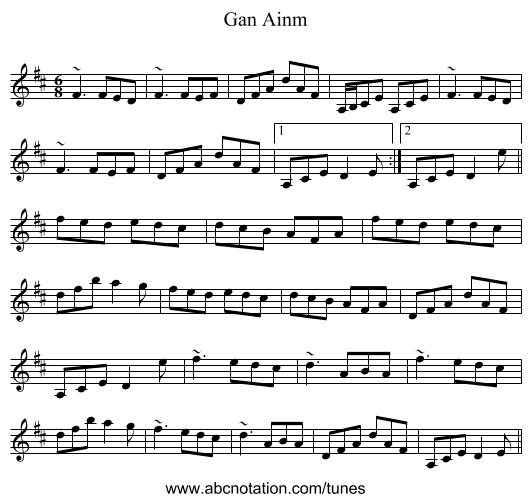 Gan Ainm - staff notation