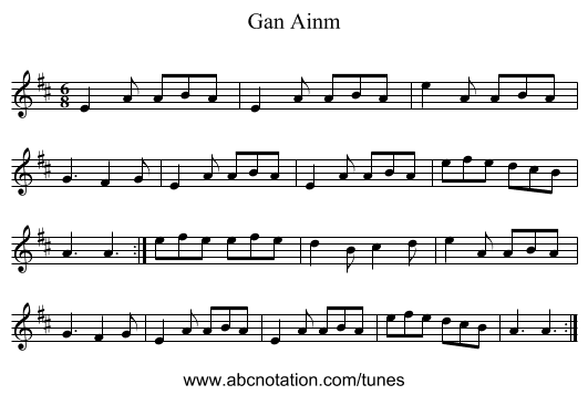 Gan Ainm - staff notation