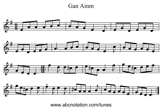 Gan Ainm - staff notation