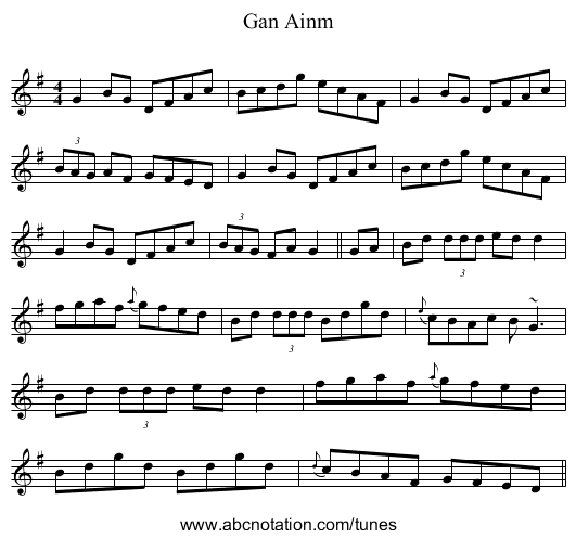 Gan Ainm - staff notation
