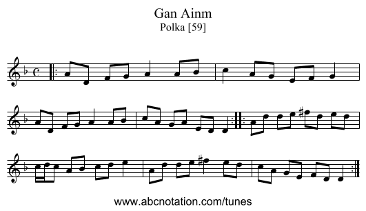 Gan Ainm - staff notation