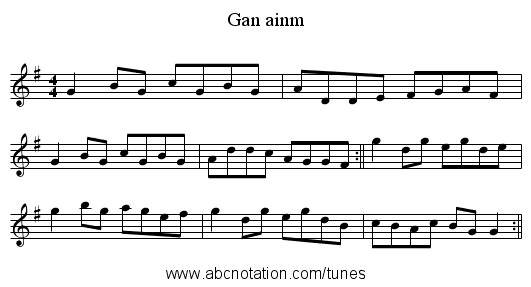 Gan ainm - staff notation