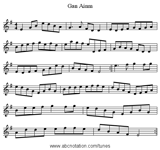 Gan Ainm - staff notation