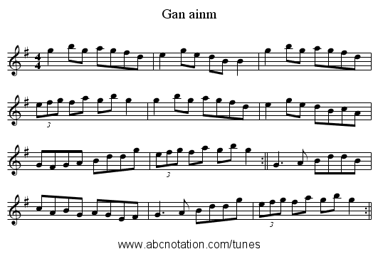 Gan ainm - staff notation