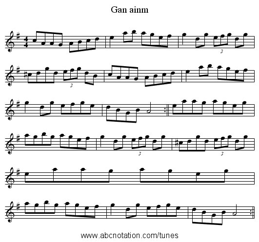 Gan ainm - staff notation