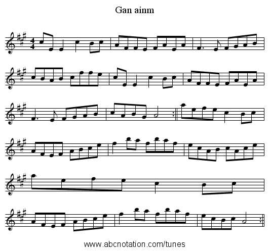 Gan ainm - staff notation
