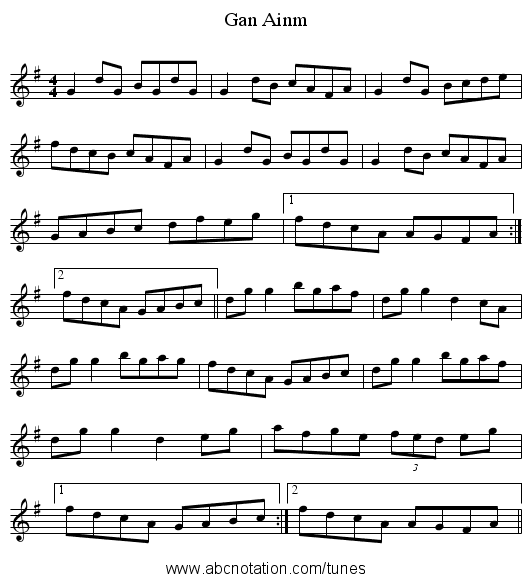 Gan Ainm - staff notation