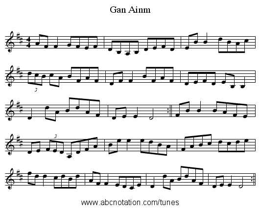 Gan Ainm - staff notation