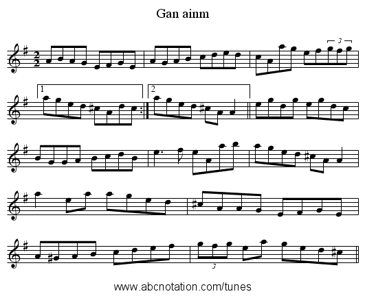 Gan ainm - staff notation