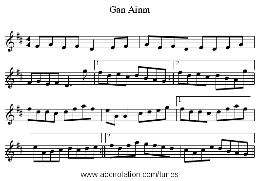 Gan Ainm - staff notation