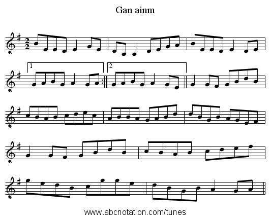 Gan ainm - staff notation