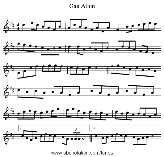 Gan Ainm - staff notation