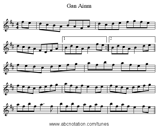 Gan Ainm - staff notation