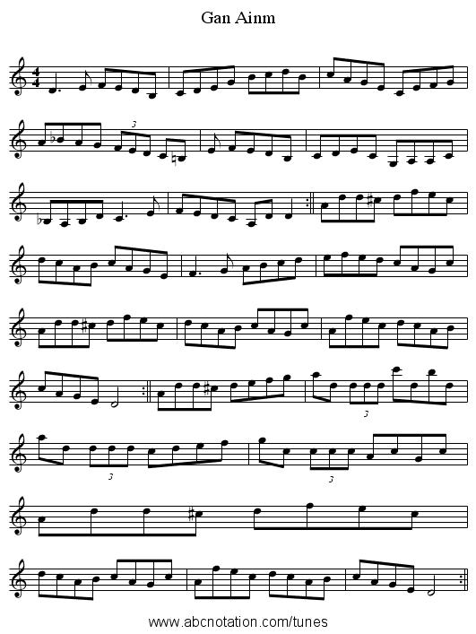 Gan Ainm - staff notation