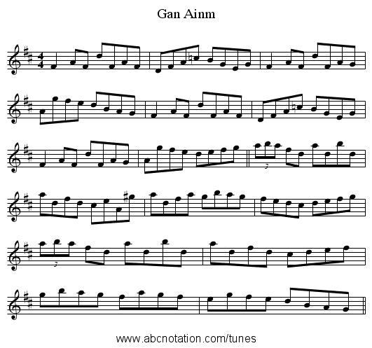 Gan Ainm - staff notation