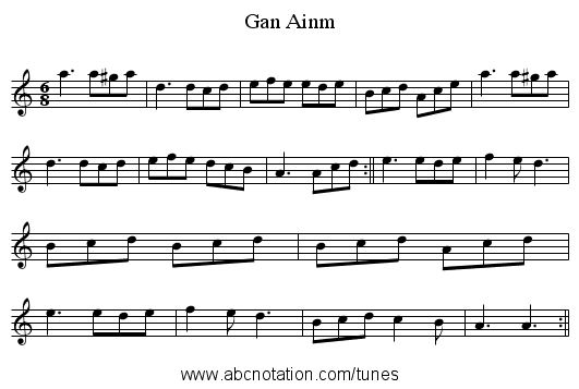 Gan Ainm - staff notation