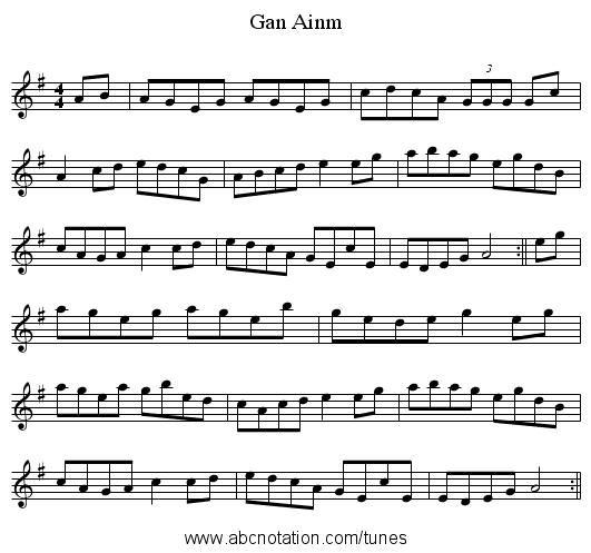 Gan Ainm - staff notation
