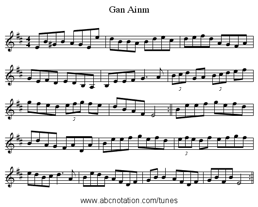 Gan Ainm - staff notation